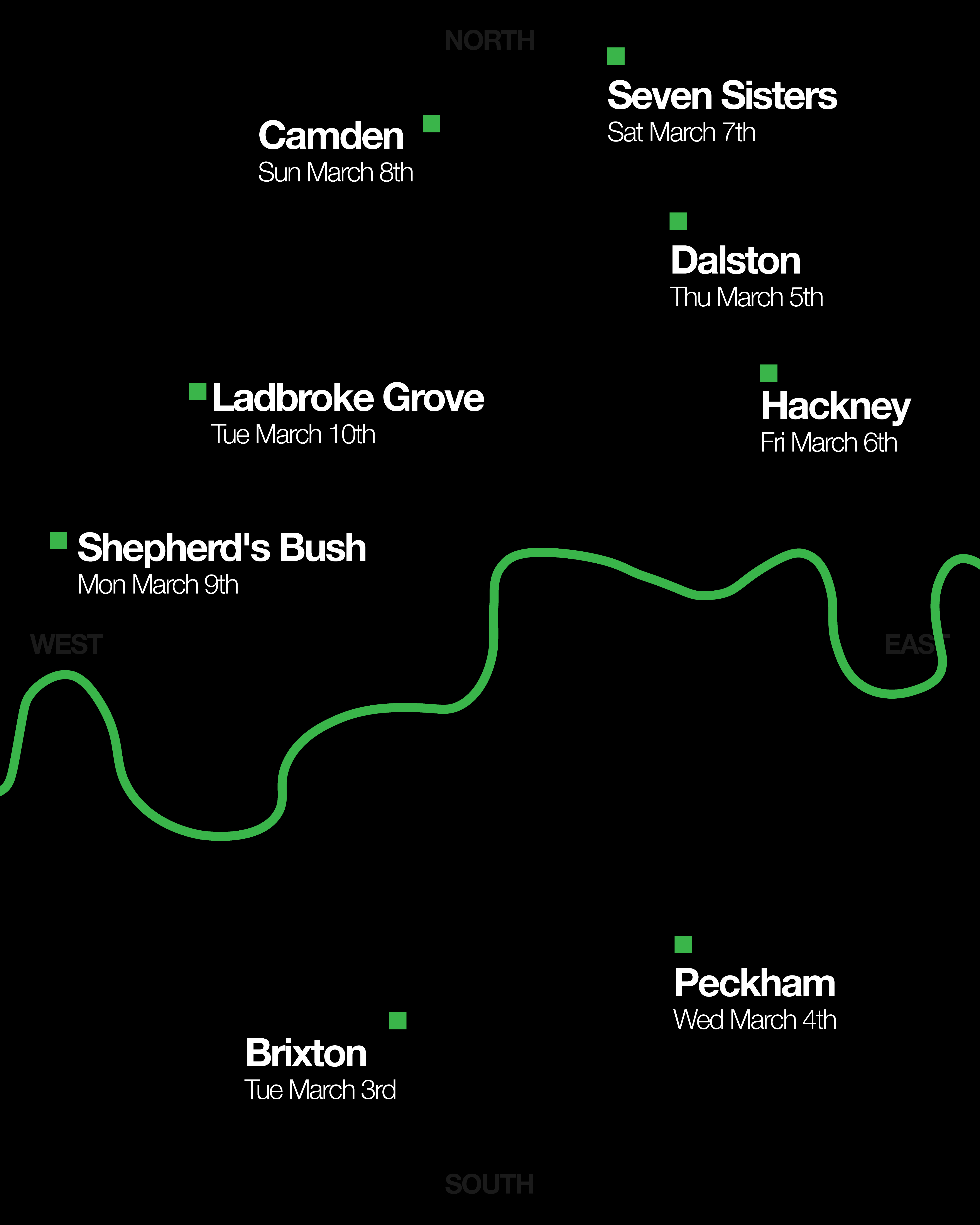 King of the City map with London tournament stops and dates.