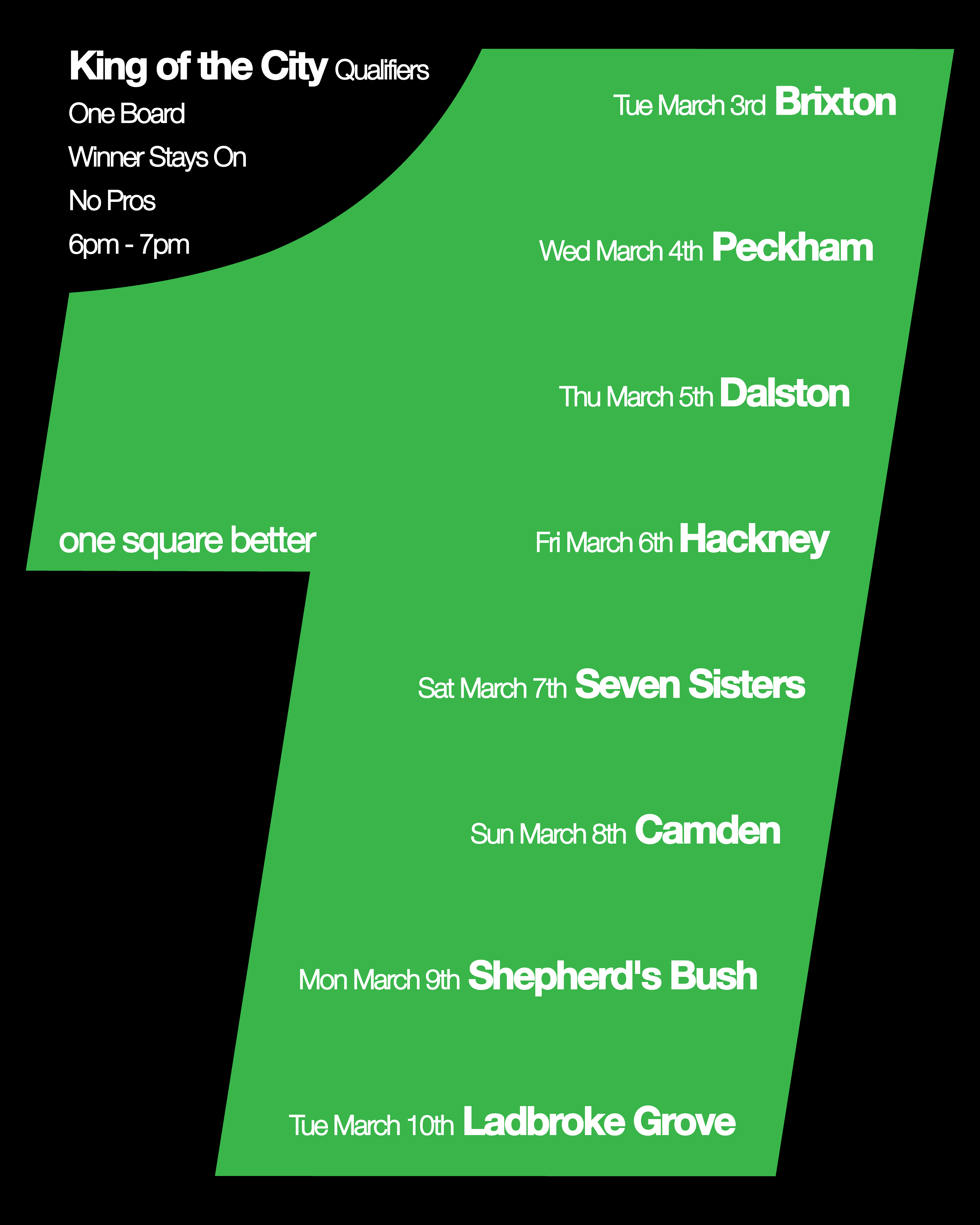 King of the City qualifier schedule with dates for each London borough.